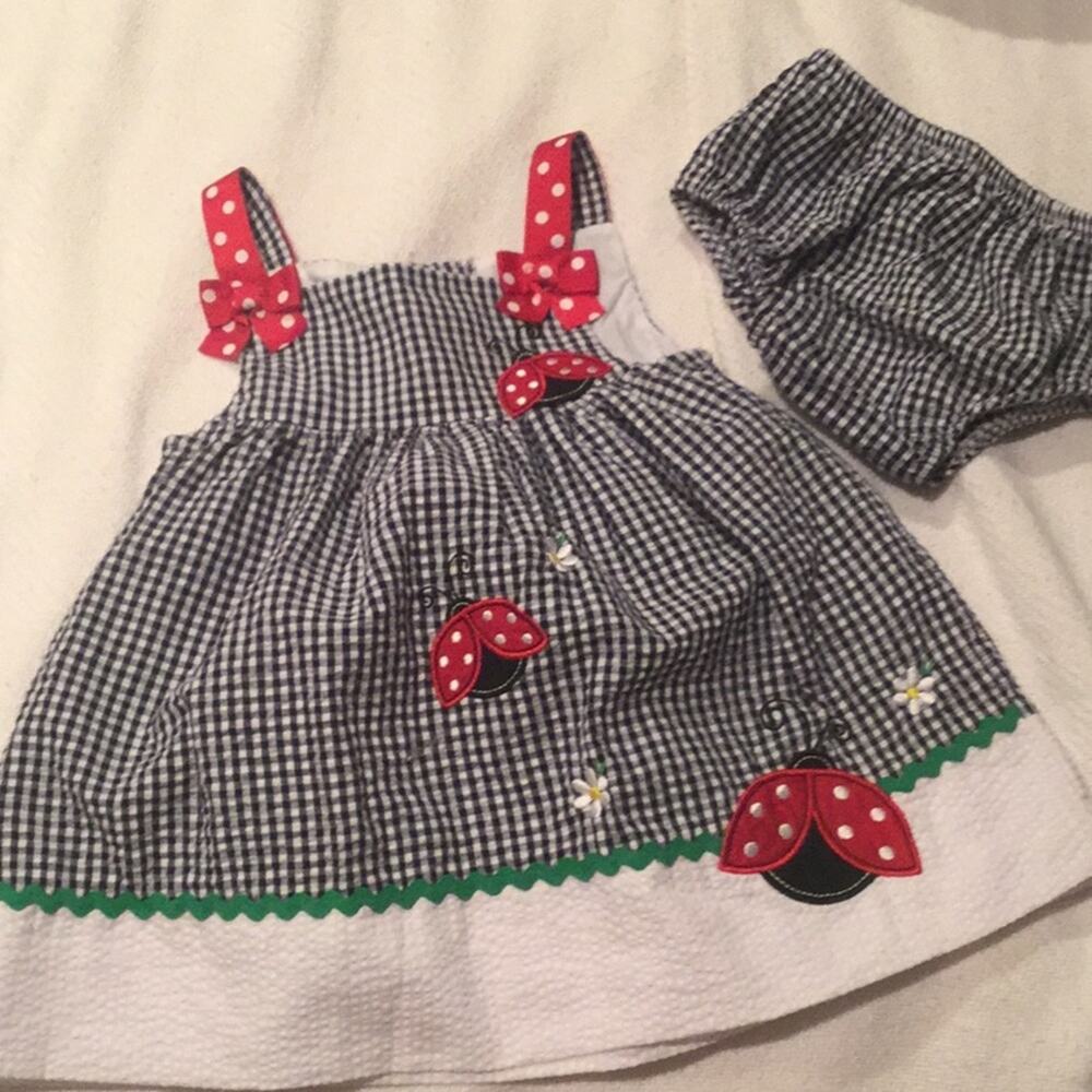 Emily rose 18m Blue white ladybug dress worn once